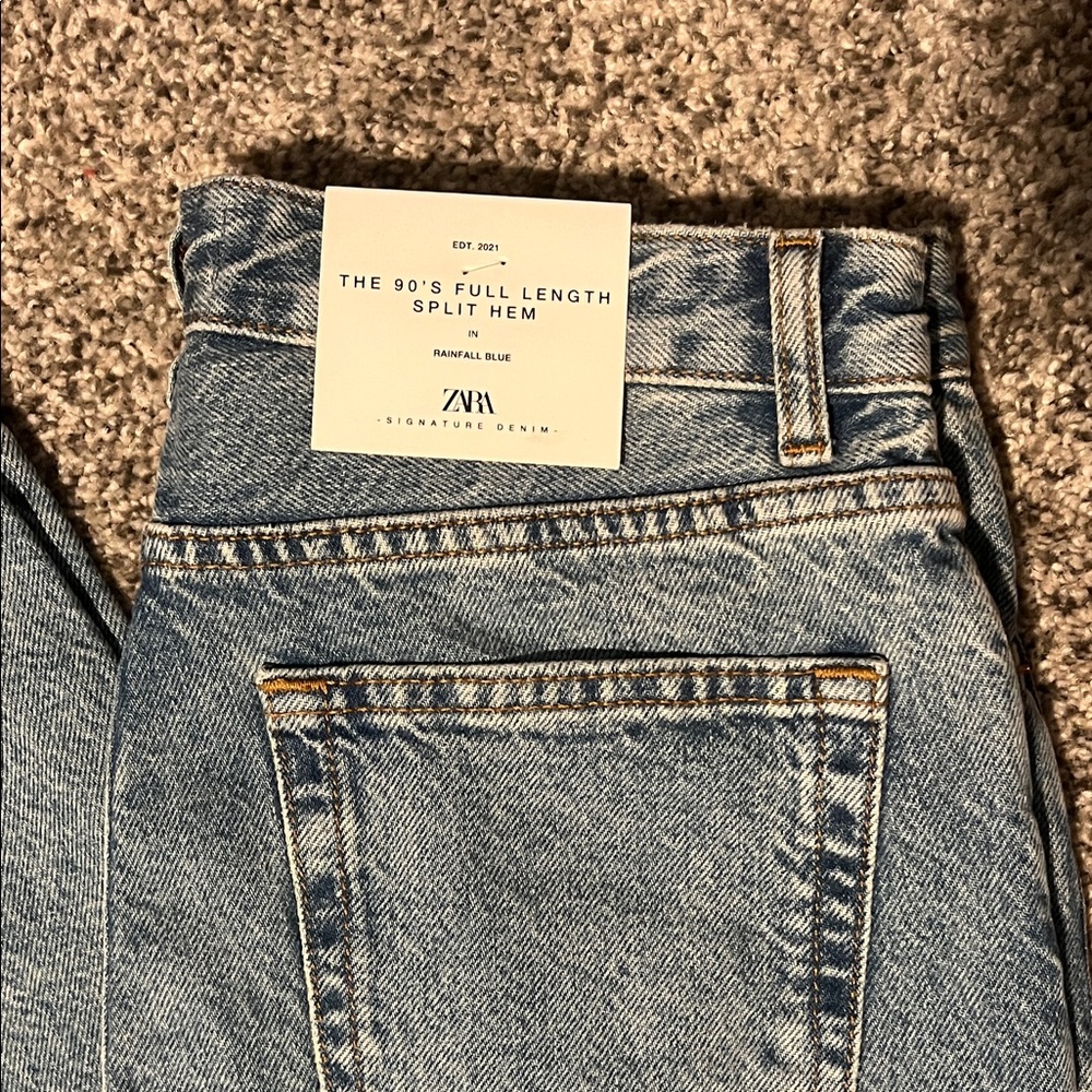 Zara Women's 90's Full Length Split Hem Jeans - Blue